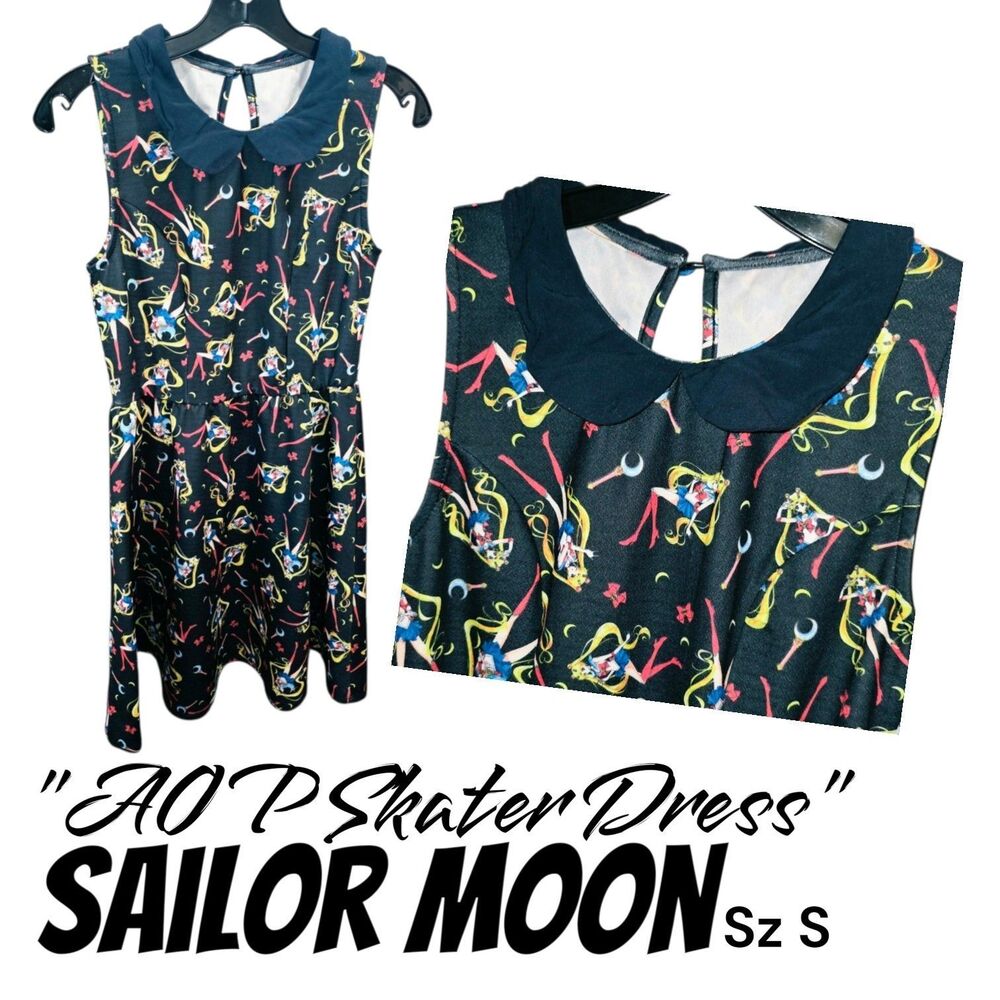 Sailor Moon Crystal SzS AOP Bow & Moon Anime Keyhole Cosplay Skater Mini Dress